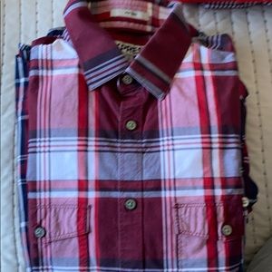 Red black and white checkered express button down